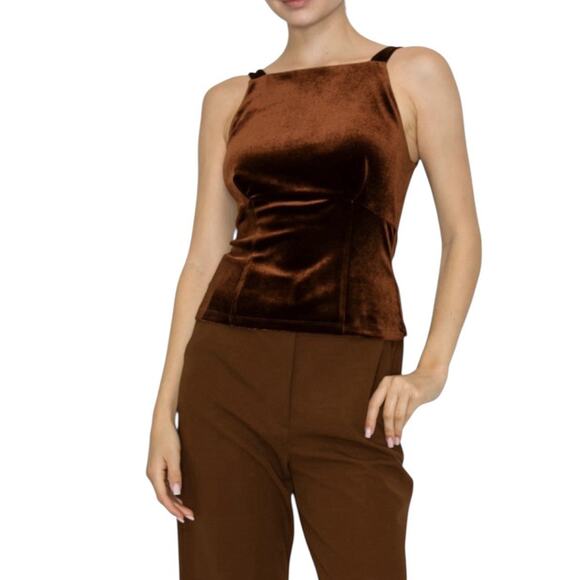 Iris Dark Brown Velvet Ribbon Tie Top Size S Sleeveless Thanksgiving Party NWT - Picture 3 of 10